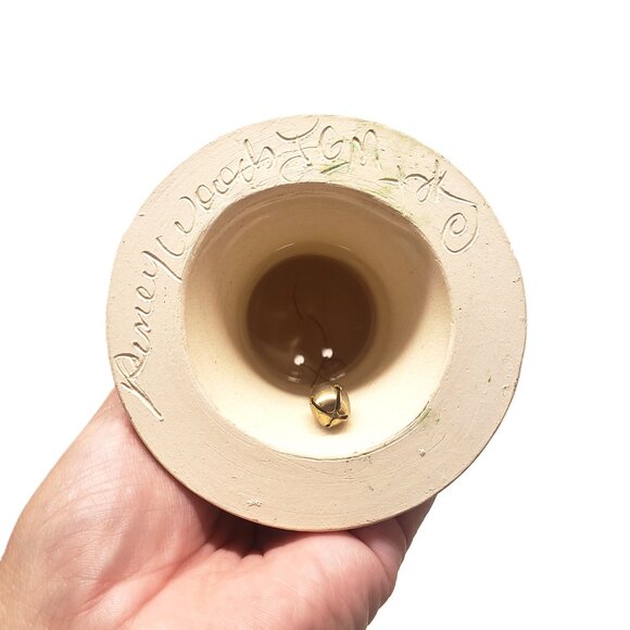 Piney Woods Pottery Christmas Bell Holly Berry Leaves Studio Handmade Signed 6" - Picture 5 of 7